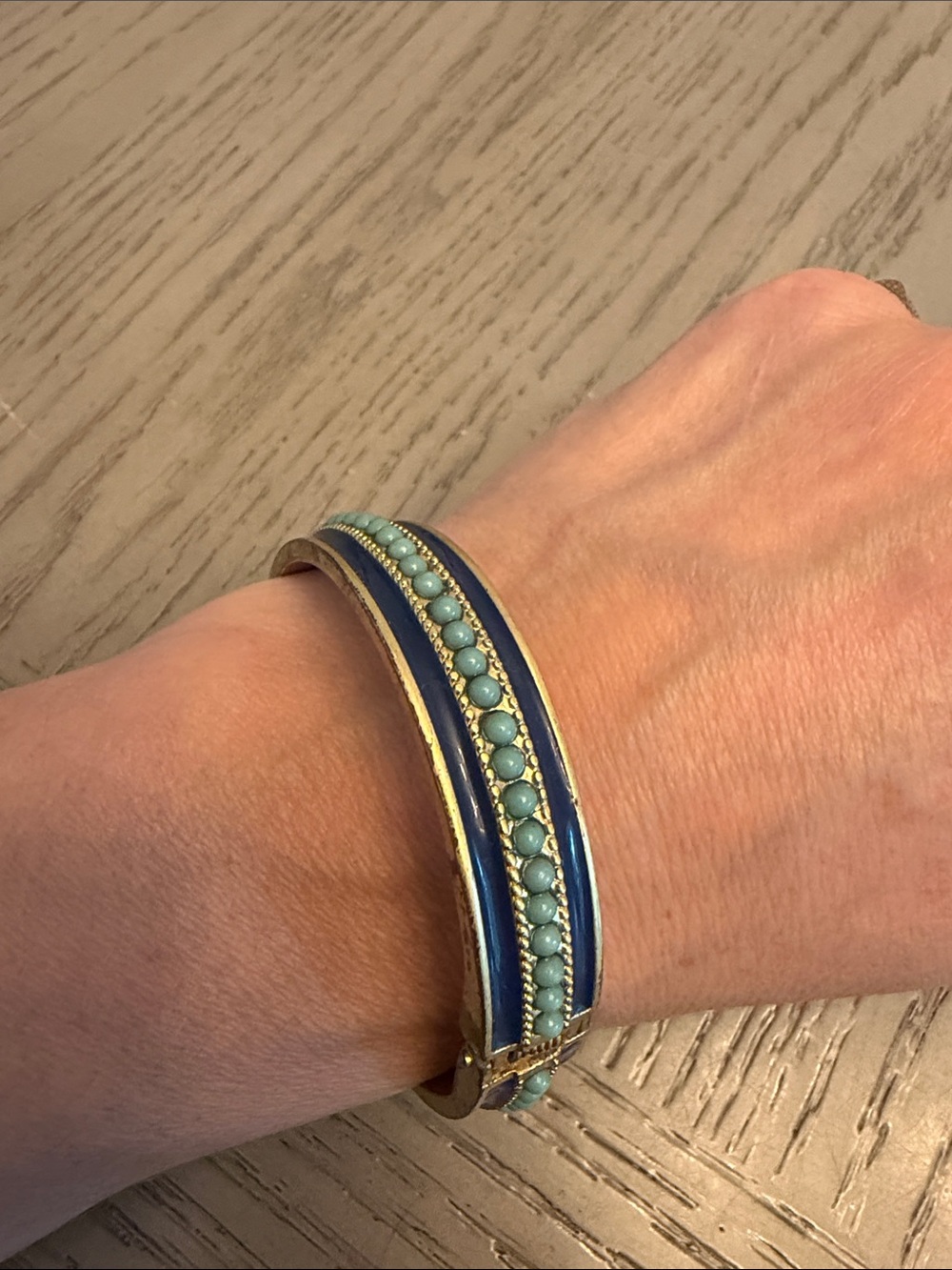 Boho Blue and Turquoise Beaded Hinged Bangle Bracelet - Women Accessories